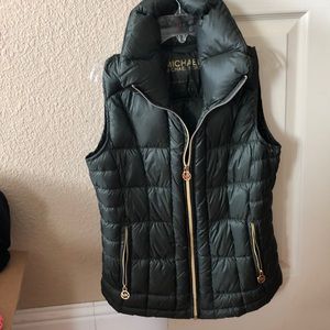 Michael kors olive green packable down fill vest.